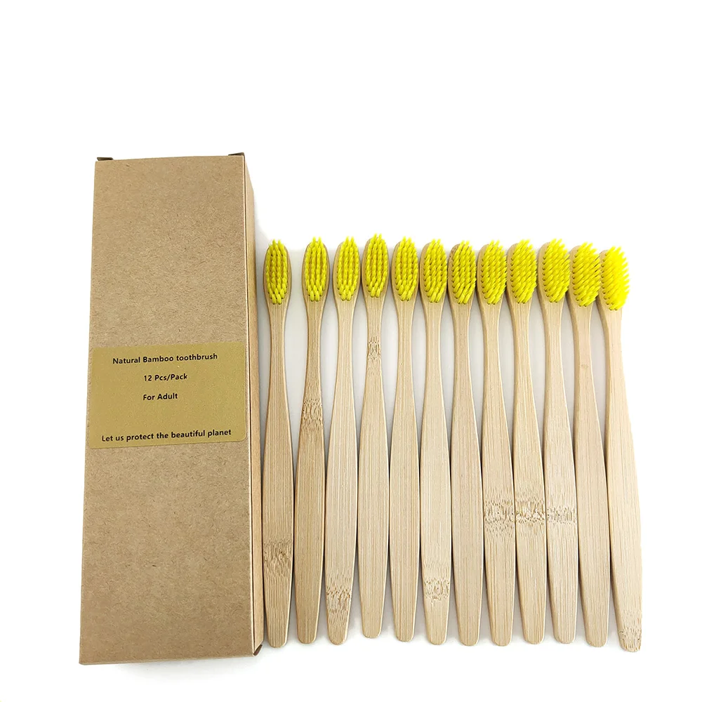 

Green 12 PCS Natural Bamboo Handle Toothbrush Rainbow Colorful White Soft Brush Bamboo Toothbrush Environmental Oral Care
