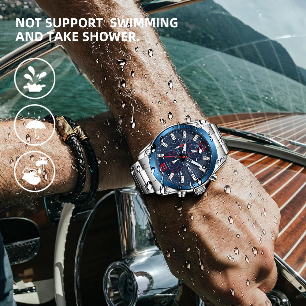 

MEGIR Business Quartz Watch Men Stainless Steel Luxury Brand Chronograph Wrist Watch Army Military Clock Relogio Masculino Male