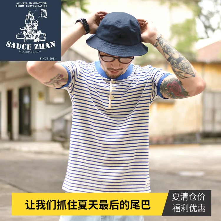Sauzezhan толстая футболка темно синяя полосатая Матросская Футболка мужская летняя