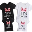 Семейная футболка, подходящая одежда, лето 2021, топы с коротким рукавом, одежда для матери и дочери, модные футболки в горошек с мышкой, семейный образ