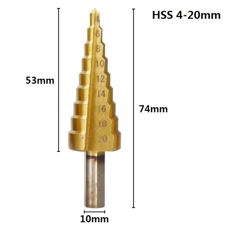1pc 4-20mm Метрические спиральные флейта пагода Форма дыра резак 4-12/20/32mm HSS Сталь конус сверла по металлу комплект ступенчатая Буровая головка бура с Кернер древесины фрезы - Цвет: 1pc 4-20mm