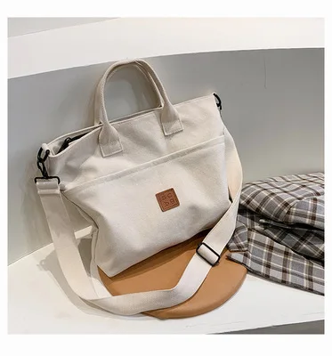 

2022 South Korea Solid Color Shoulder Bags Simple Canvas Bag Female College Style Student Shoulder Bag All Match Messenger Bag