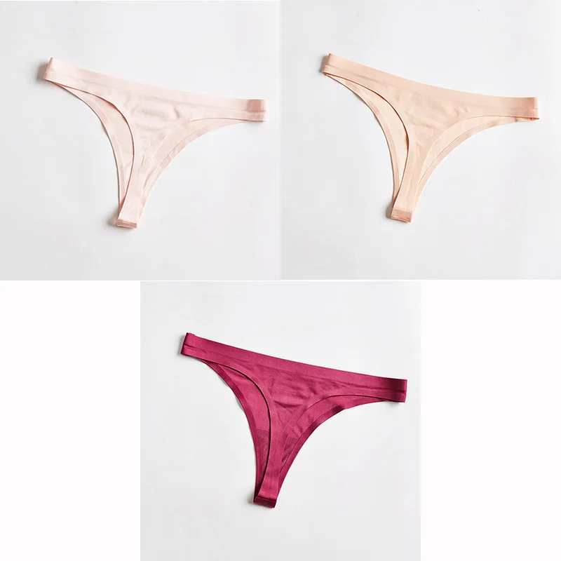 Pink Skin WineRed 3 шт./партия, женские сексуальные трусики больших размеров, шелковые трусы со льдом, женское нижнее белье, трусики, Бесшовные стринги, женские трусики, Танга - Цвет: Pink Skin WineRed