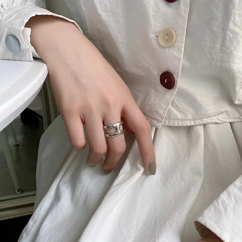 

Letter H Korean Fashion Layered Silver color Rings for Women Man Open Finger Ring Female Engagement Rings Fine Jewelry