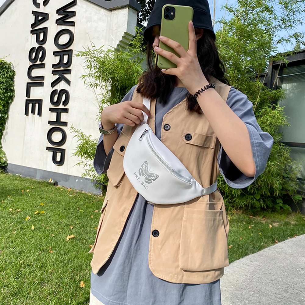 

Soft PU Leather Cool Girls Waist Bag Fashion Butterfly Pattern Ladies Crossbody Bags Simple Female Zipper Shoulder Bag Bolsa