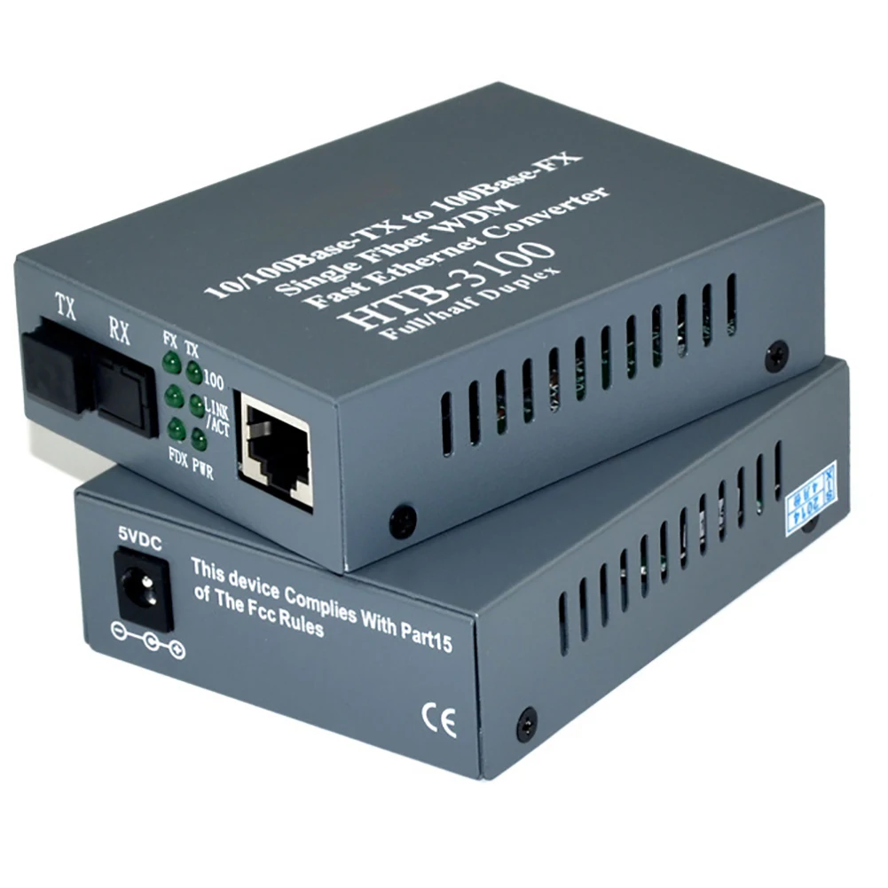 

1 Pair Media Converter HTB-3100 Fiber Optical Single Mode Single Fiber SC Port 20KM External Power Supply