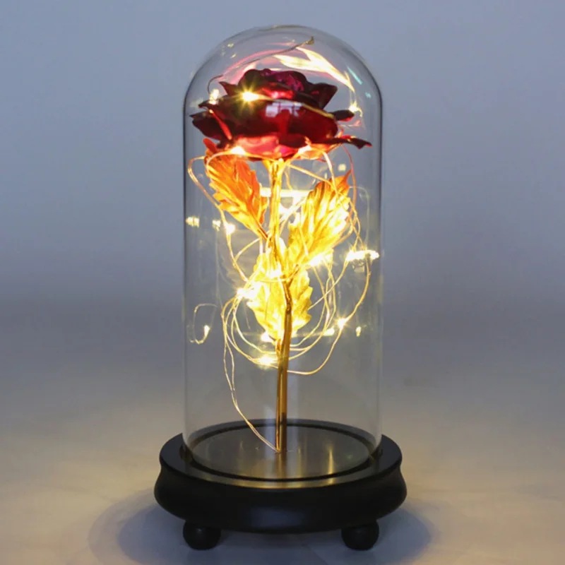 Eternal Flower Immortal Flora With LED Light String In Glass Dome On Wooden Base The Best Valentine's Day Gift For Women Girl | Дом и сад