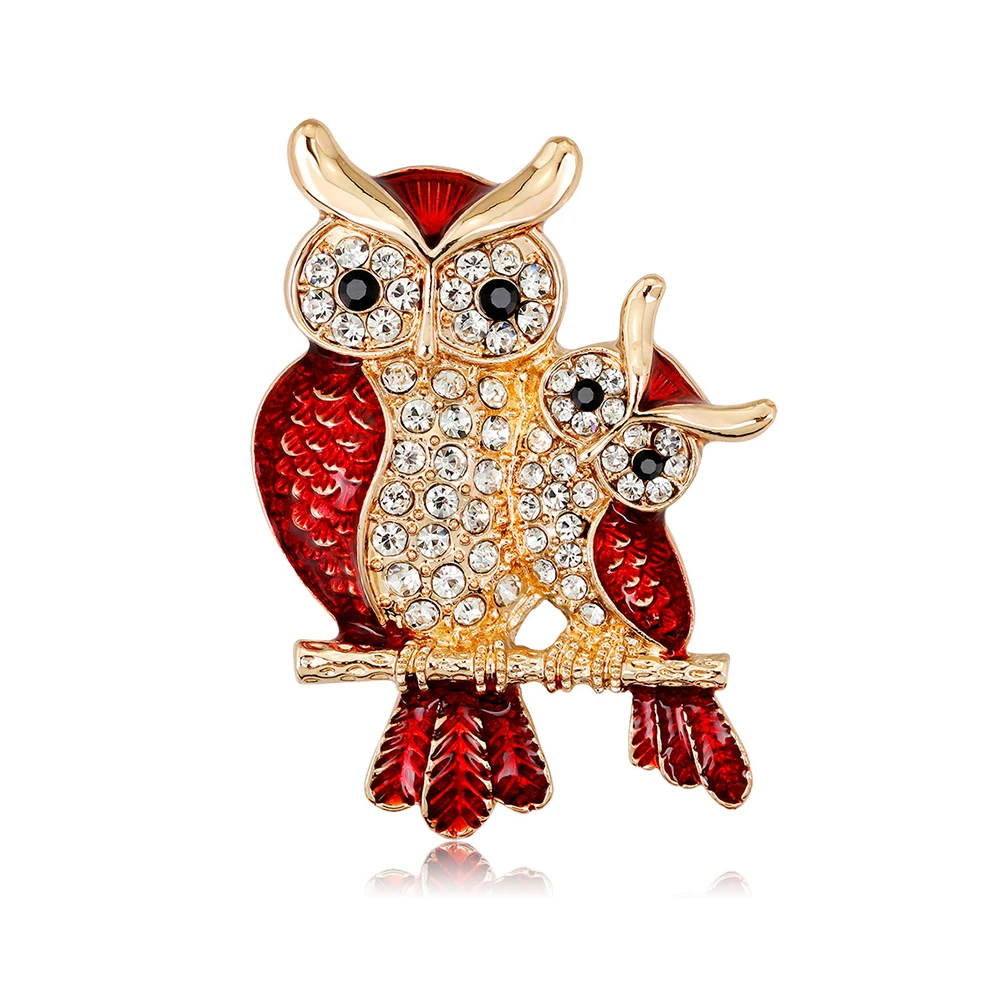 Модная сова броши для женщин платье костюм аксессуары красное золото Эмаль