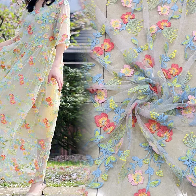 

New lace three dimensional flower cloth high end customized women's and children's dress mesh embroidery fabric Width 150cm