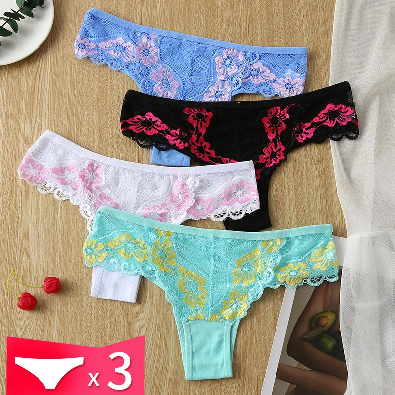 

Sexy Lace Women Underwear Low Rise Tanga Transculent Panties Contrast Color Floral Underpanty Seamless Push Up Lingerie Female