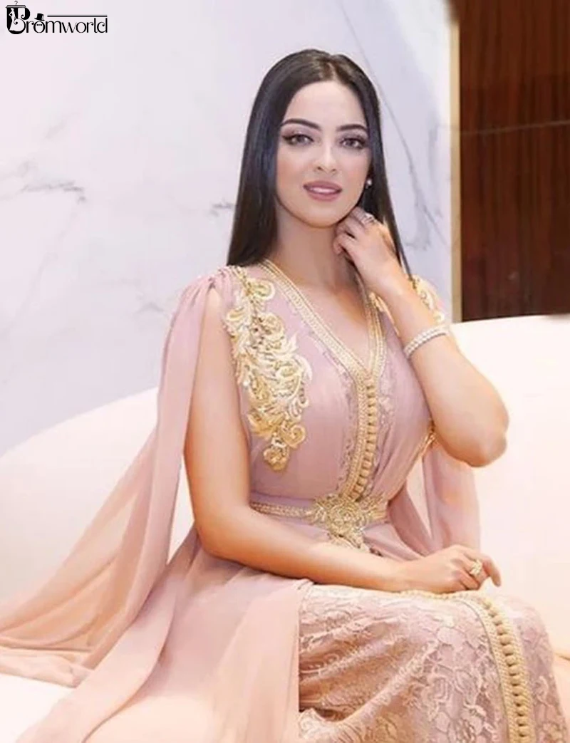 Розовые трапециевидные марокканские Caftans мусульманские Вечерние платья с