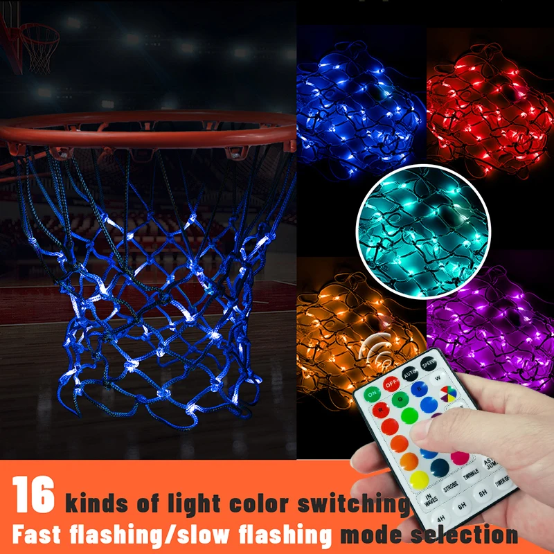 LED Basketball Net Light Timer Remote Color Changing Light Outdoor Waterproof Battery Box Suitable For Standard Basketball Frame