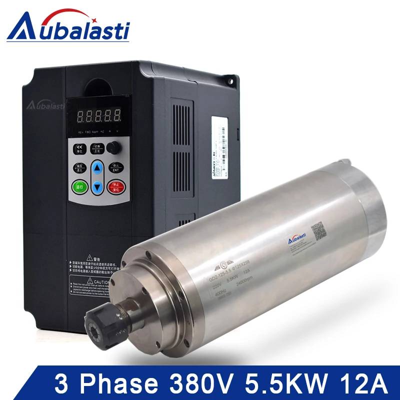 

Aubalasti 5.5kw Water Cooling Spindle 380V 12A 24000rpm + Inverter 3 Phase 380V 7.5KW Current 9A for CNC Router machine