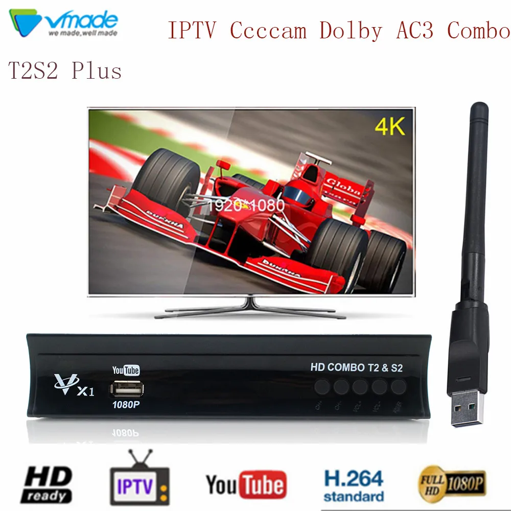 Vmade DVB-T2S2+ wifi комбинированный спутниковый ТВ приемник Поддержка Dolby Cccam IP ТВ тюнер коробка HD 1080P цифровой эфирный рецептор