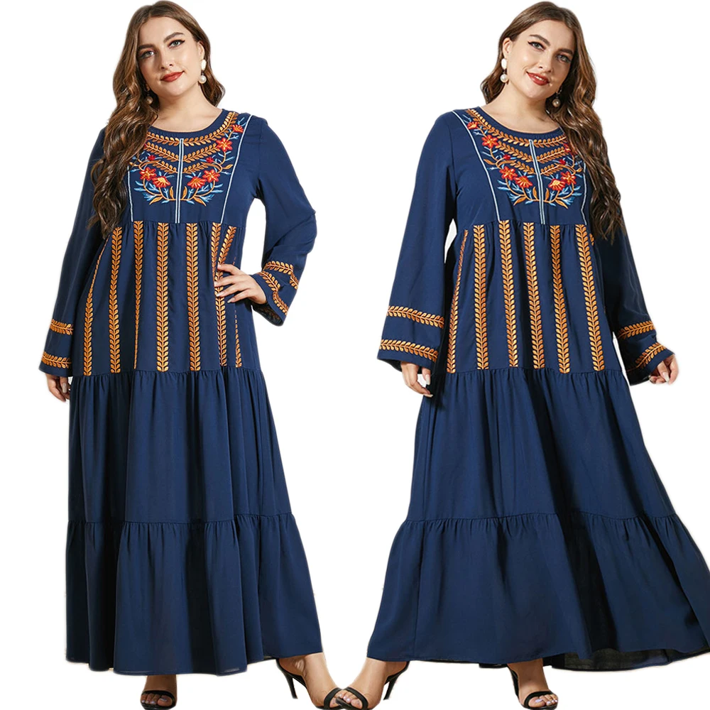 

Muslim Abaya Women Embroidery Long Dress O-neck Loose Casual Arab Maxi Robe Gown Ethnic Spring Autumn Islamic Vestido Ramadan