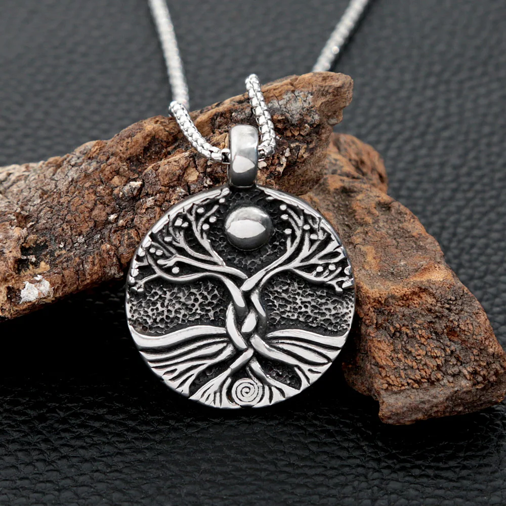 Vintage Stainless Steel Tree of Life Pendant Necklace Men's Viking Yggdrasil Necklace Male Viking Norse Jewelry Gift Accessories