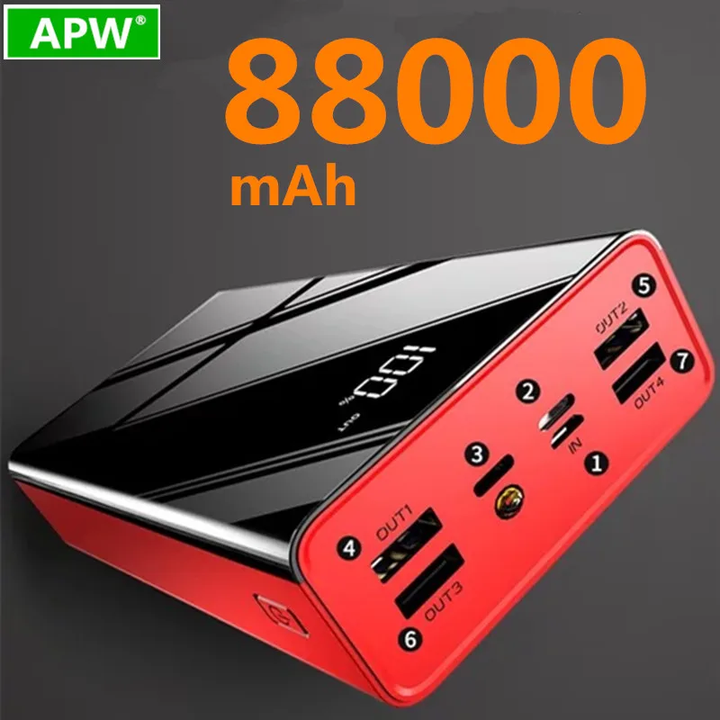 Внешний аккумулятор TypeC 88000 мАч Micro USB QC быстрая зарядка светодиодный дисплей