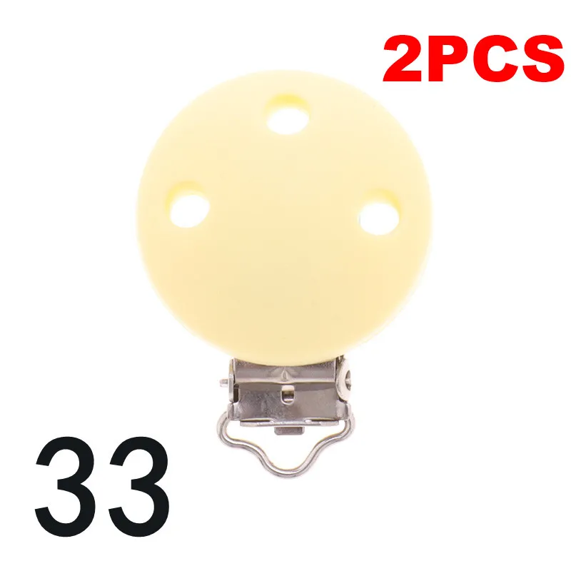 RC-33 Cream Yellow Fkisbox 2pcs Mouse Pacifier Clip Silicone Bead Baby Teether& Plastic Teething Accessories Nipple Clasps Toy DIY Round Koala - Цвет: RC-33 Cream Yellow