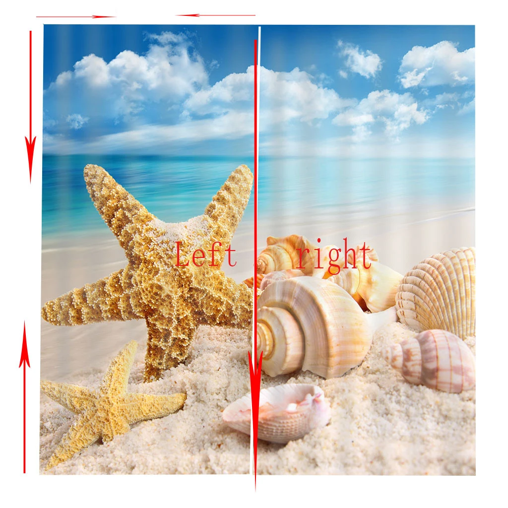 Плотные затемняющие шторы с морскими звездами ракушками пляжным ландшафтом для