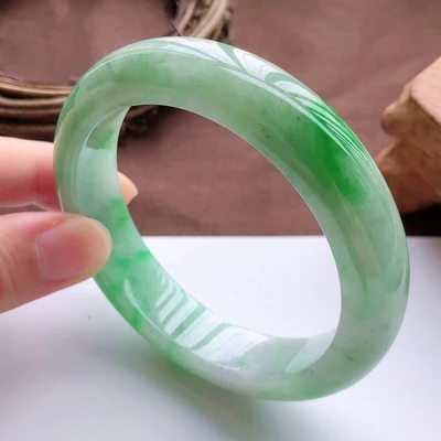 

Zheru Jewelry Natural Burmese Jade 54-64mm Light Green Flower Bracelet Elegant Princess Jewelry Gift Best Mother for Girlfriend