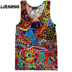 Пляжный жилет LIASOSO в стиле Харадзюку для мужчин и женщин, Цветной 3D Рисунок рок, топ с коротким рукавом, трипси-психоделический, уличная одежда с мотивами из аниме