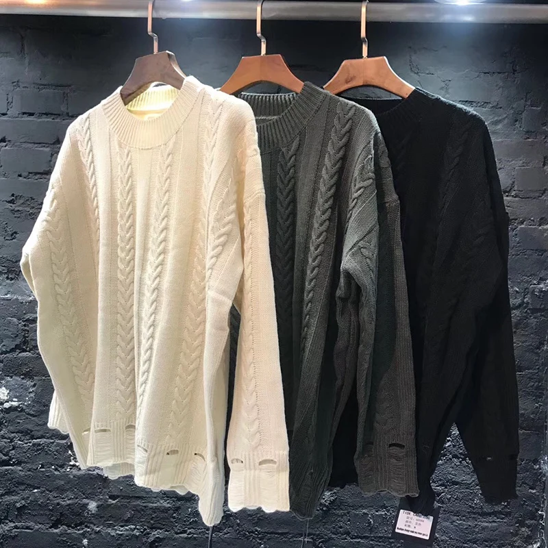 

Harajuku Twist Pattern Hole Men and Women Sweater Oversize Solid Loose Casaco Masculino Sweaters Pull Homme Streetwear Clothers