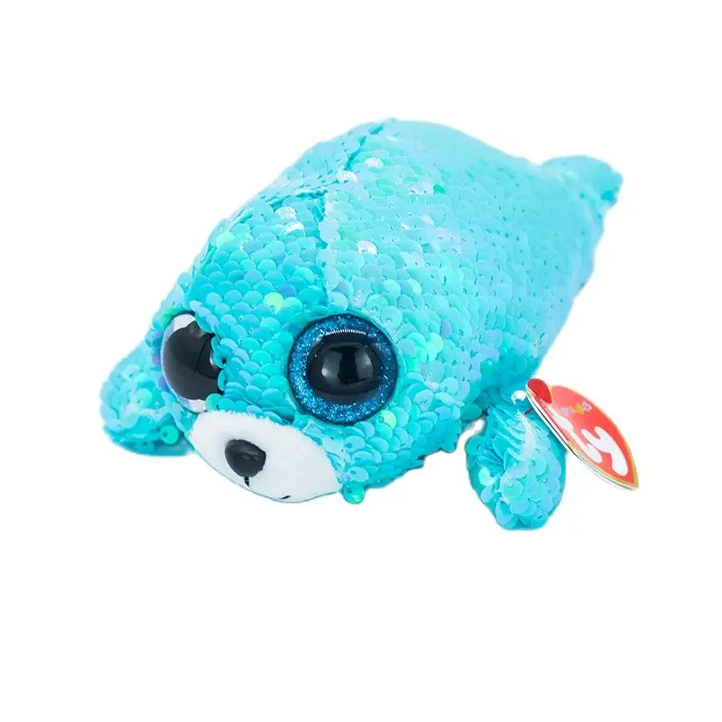 

Ty Beanie Big Eyes Reversible Sequin Sky Blue Sea Lion Glittering Stuffed Collectible Doll Toy Child Birthday Christmas Gift