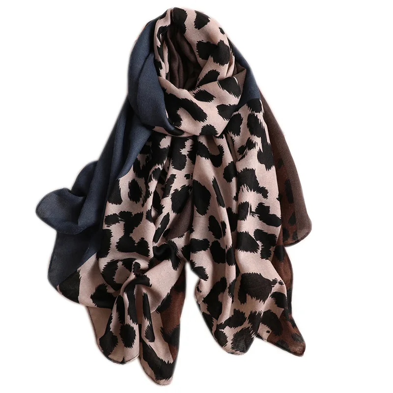 

New Women Leopard Print Cotton and Linen Scarf High Quality 95*180cm Seaside Sunscreen Shawl Beach Towel Winter Warm Neckerchief