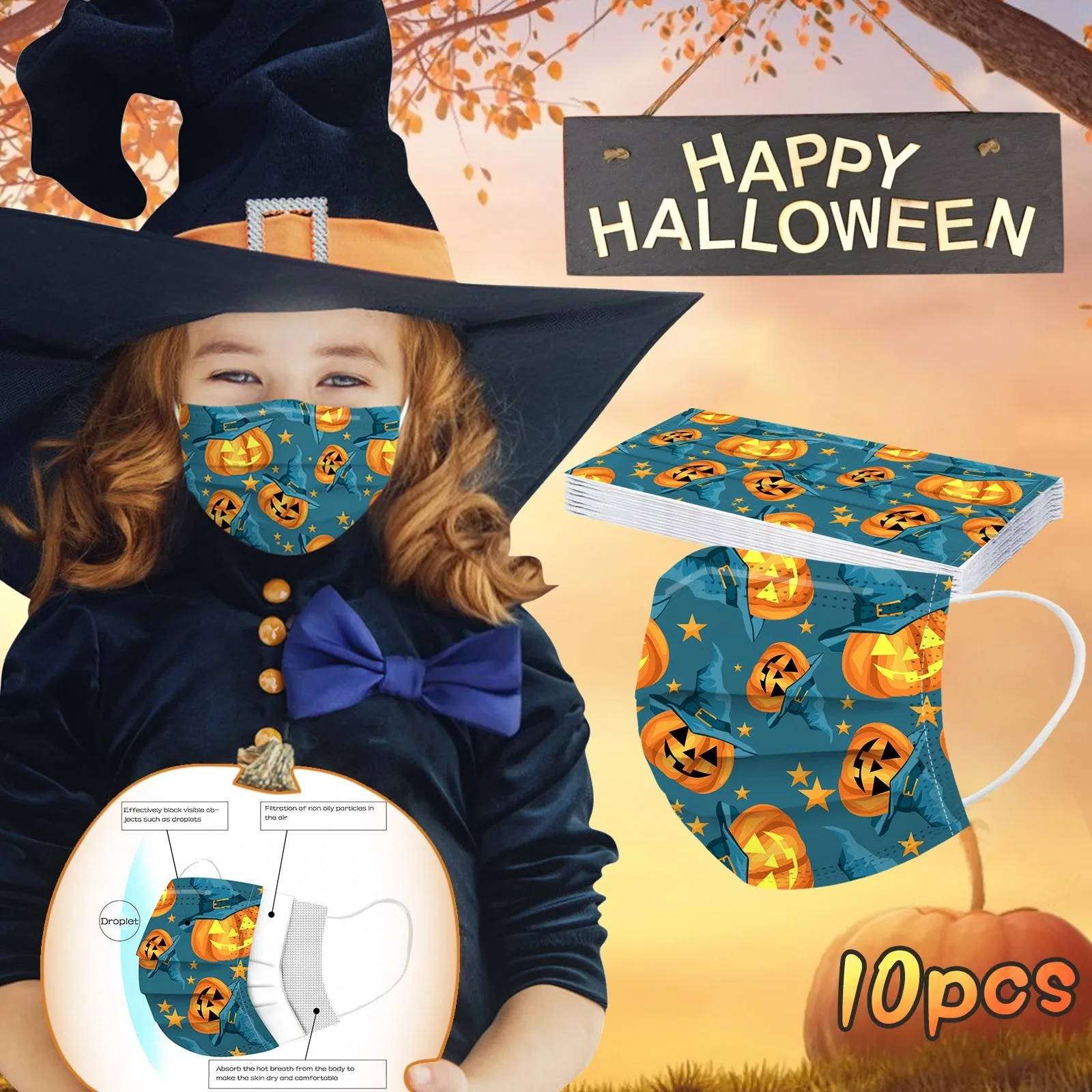 

100pcs Children's Mask Disposable Face Mask High Quality Football Print Child Non Wovens Thick Halloween Cosplay Mask Mascarilla