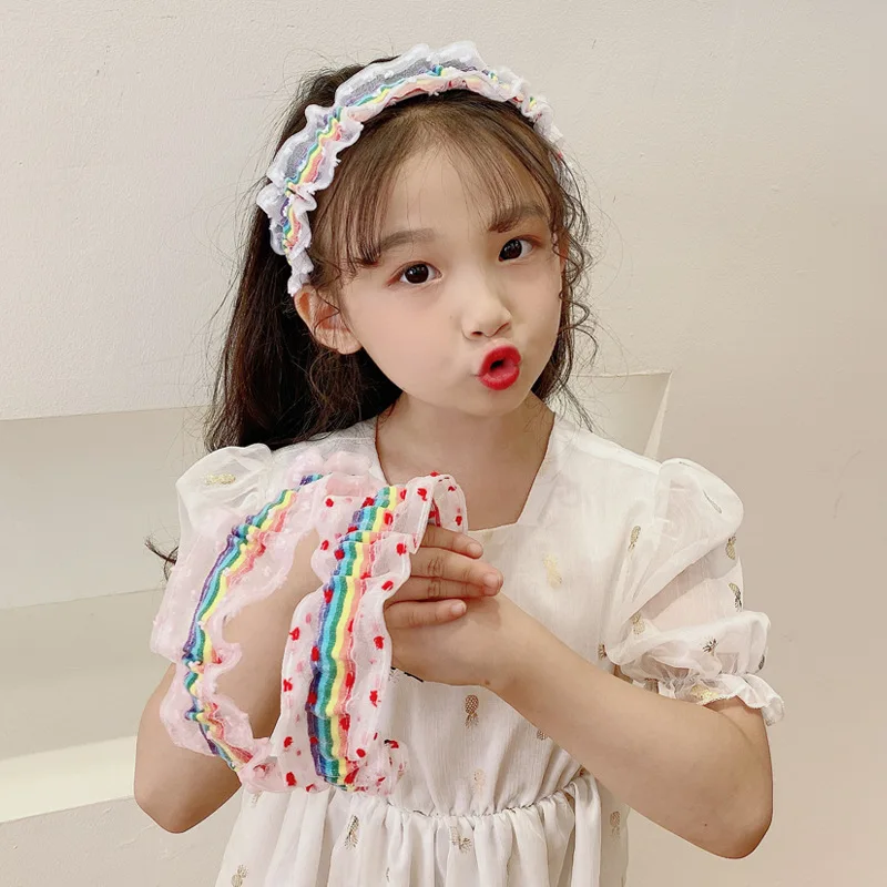 

WINYA Playful cute girl child temperament chiffon rainbow color mesh headband Sen line out all-match headband