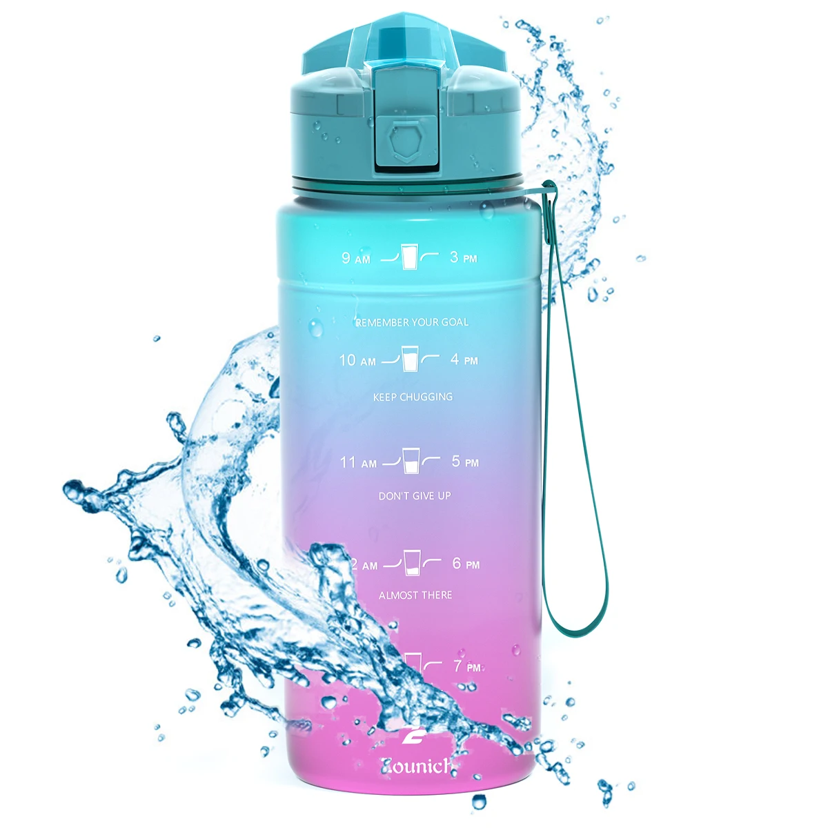 

ZOUNICH Motivational Water Bottle With Time Markings BPA Free Portable Protein Shaker Fitness Sport Drinkware