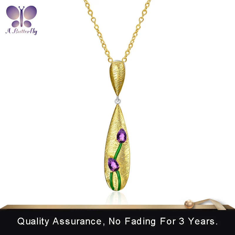 

S925 Sterling Silver Natural Amethyst Pendant Necklace Art Design Party Exquisite Jewelry Birthday Gift 3 Years Guarantee