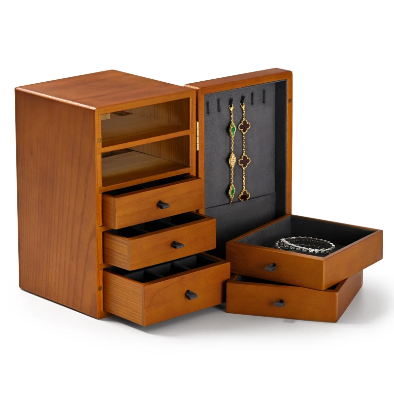 Oirlv Wooden Drawer 5 Layers Ring Earring Bracelet Watch Pendant Necklace Box Jewelry Storage Case Jewelry Organizer