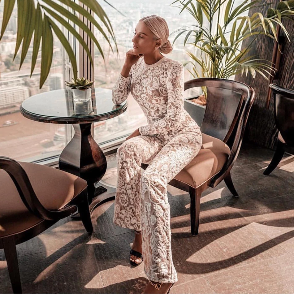 Оптовая продажа новинка 2020 роскошный женский кружевной белый комбинезон с