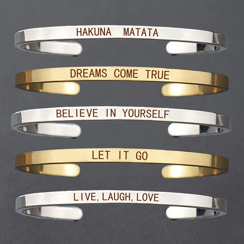 

Believe In Yourself Simple Inspirational Quote Bangle Bracelet Silver Plated Alloy Cuff Bracelets Couples Gifts