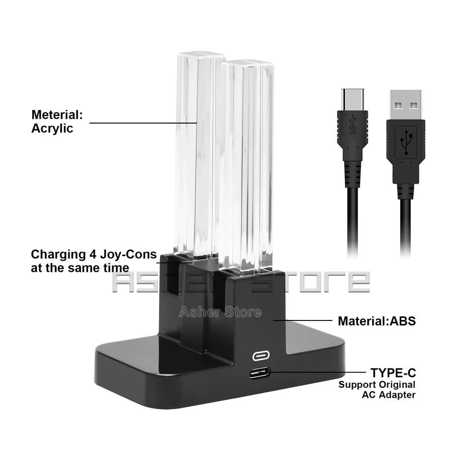 Зарядная док-станция с 4 контроллерами и светодиодным индикатором для Nintendo Nitendo