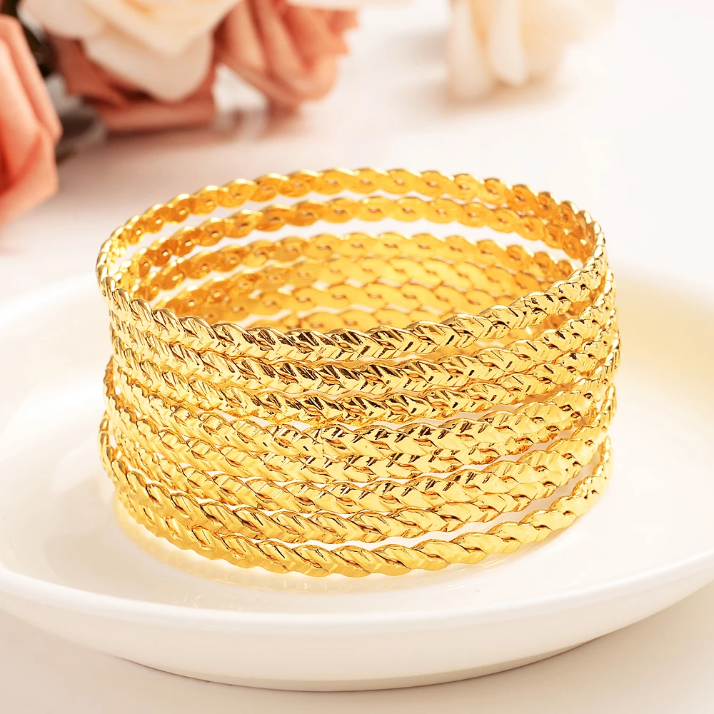 

8pcs Luxury 24k Gold Color Ethiopian Jewelry Bangles For Women Dubai Ramadan Bangles&Bracelet African/Arab Weeding jewelry Gift