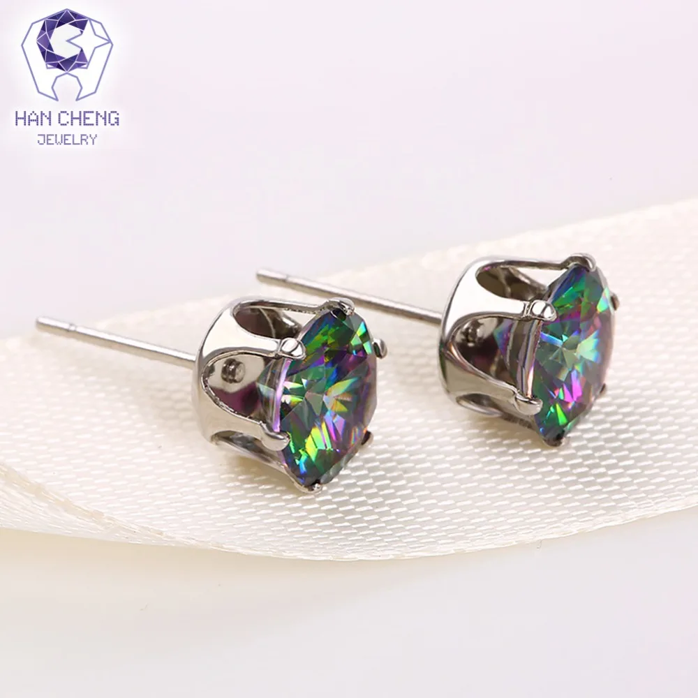 HanCheng New Fashion Copper Nail AAA Zircon Gem Stone Crown Round Stud Earrings For Women Jewelry brincos bijoux | Украшения и