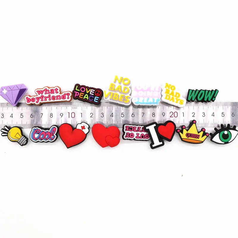 Single Sale 1pcs Love Peace Shoe Charms Accessories Cool Wow Red Heart PVC Shoe Decoration for Croc jibz Kids Party X-mas Gifts