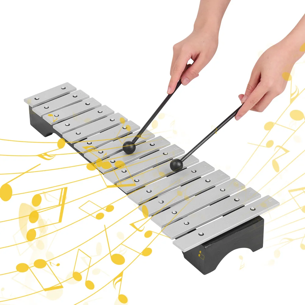 

Beginner 15-Note Xylophone Glockenspiel Wooden Base Aluminum Bars with Mallets Musical Instrument Gift with Carrying Bag