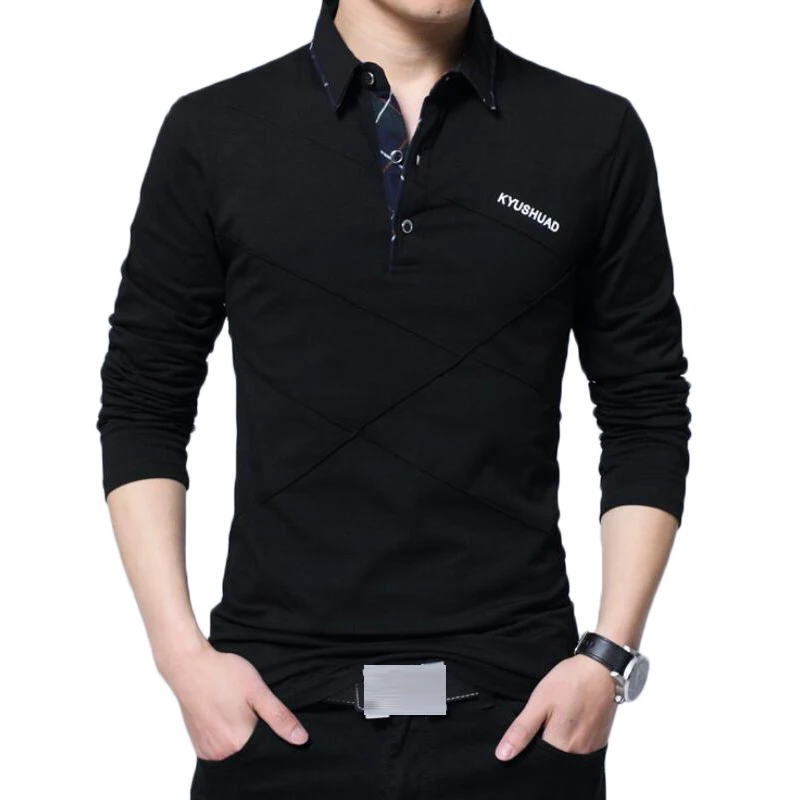 Рубашка поло мужская с отложным воротником хлопок длинный рукав Повседневная