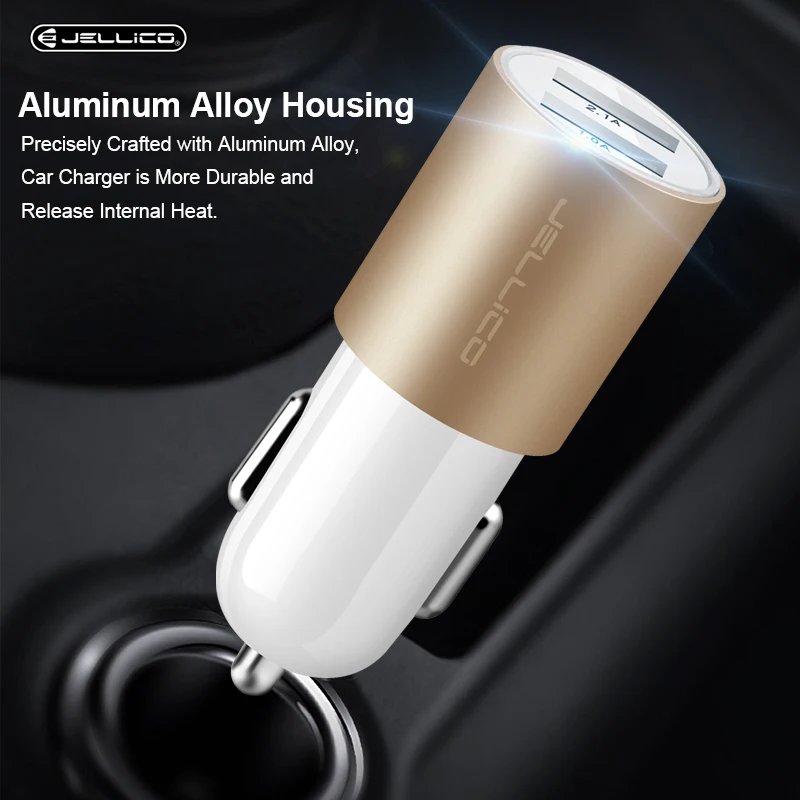 Jellico USB Автомобильное зарядное устройство 5 В 2.1A Металл двойной USB алюминиевый сплав автомобильное зарядное устройство Быстрая зарядка зарядное устройство для телефона для iPhone samsung Xiaomi