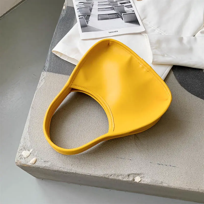 

Vintage Women Armpit Baguette Handbags Fashion Design PU Leather Ladies Semicircle Shoulder Bags Solid Color Female Clutch Purse