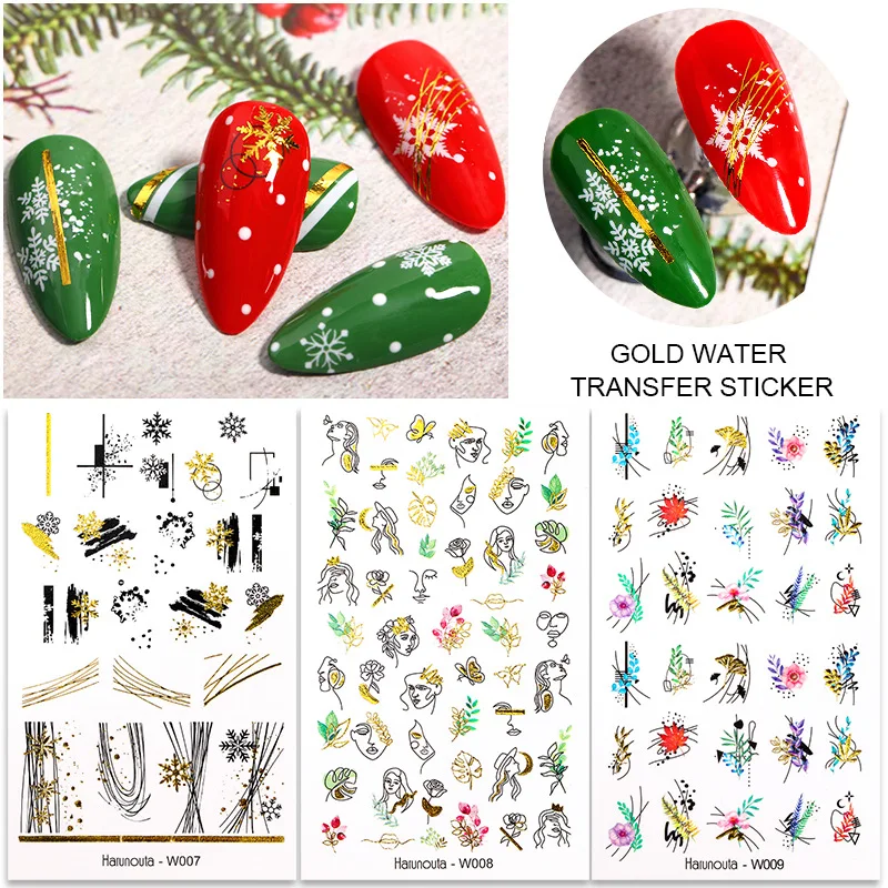 

9Type/1Pc Spring Flowers 3D Nail Art 3d Nail Wrap Water Decal. Abstract Woman with Flower Head Line water slide decal. #W01D124