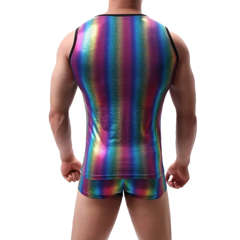 В радужную полоску мужские майки из искусственной кожи латексные футболки без
