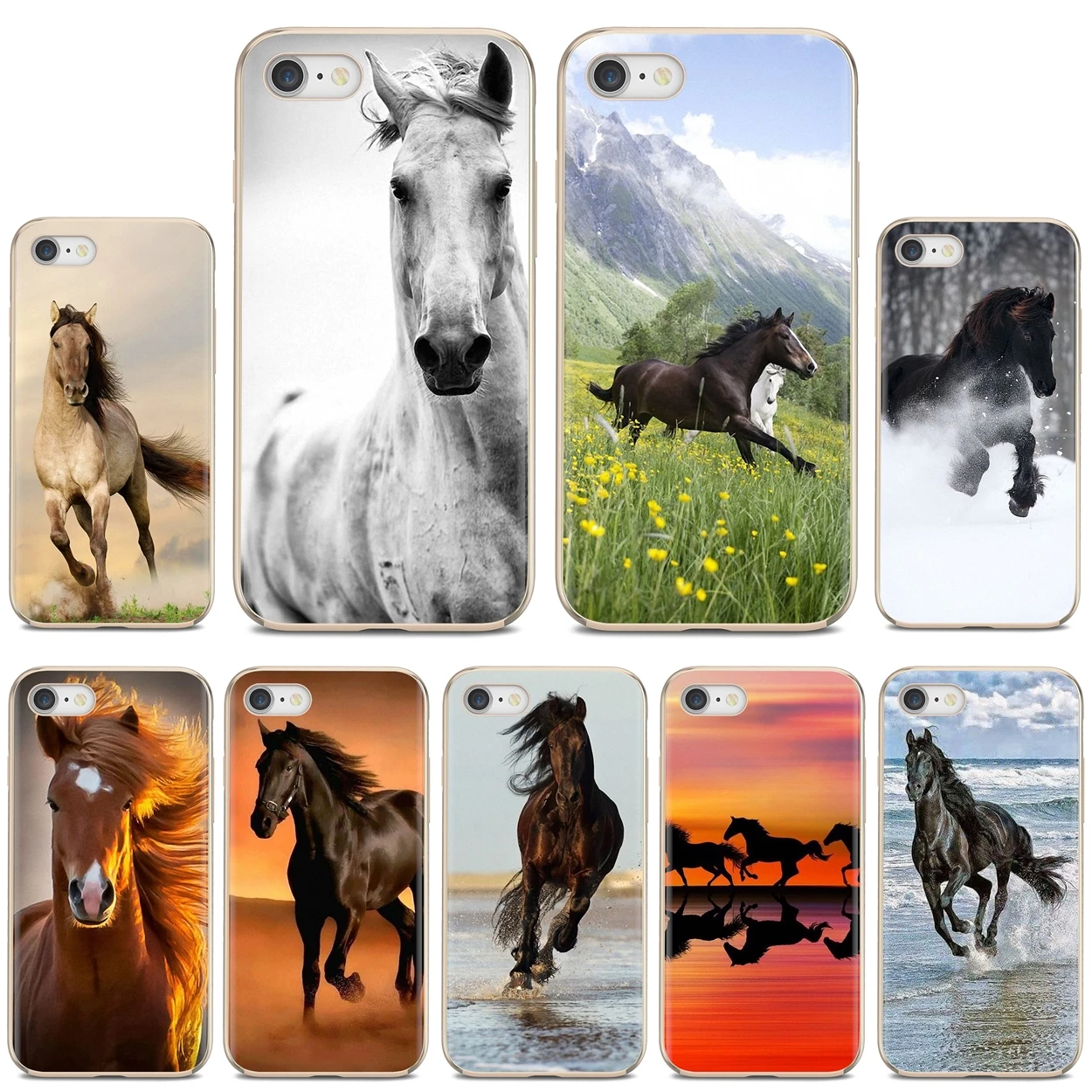 

Soft Cover For iPhone iPod Touch 11 12 Pro 4 4S 5 5S SE 5C 6 6S 7 8 X XR XS Plus Max 2020 Wild horses Running at sunset Poster