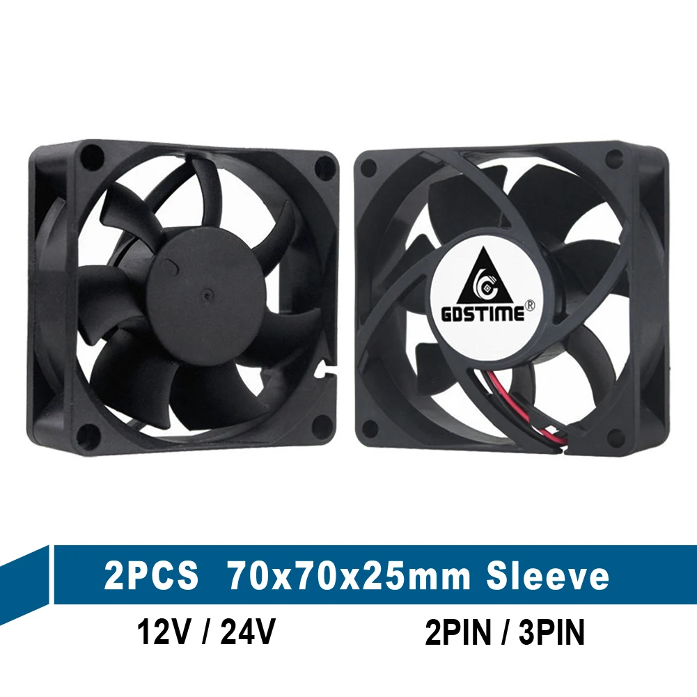 2 предмета Gdstime DC 12V 24V 2Pin 3Pin 7025s 70 мм x 25 (7 см) Долговечность охлаждающий вентилятор