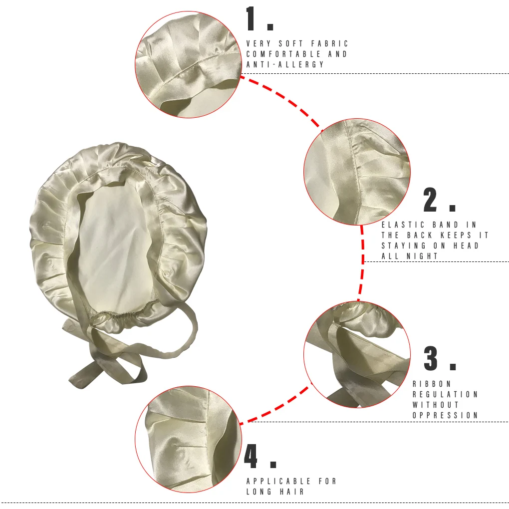 Mulberry Silk Nightcap Sleeping Cap Pure Hair Wrap Adjustable Elastic Band Beanie | Дом и сад