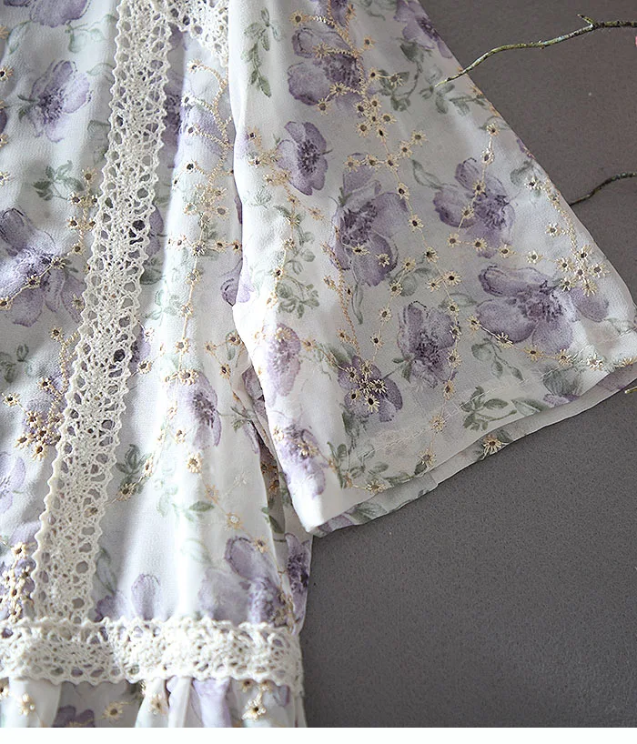 

2021 Summer Women Pastoral Floral High Waist Ruffles Ladies Blouses Ins Short-Sleeved Chiffon Shirt Fairy Elegant O-Neck Top