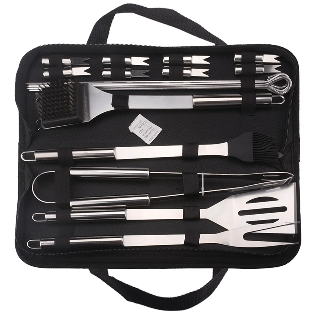 

20pcs Stainless Steel BBQ Tools Set Spatula Fork Tongs Knife Brush Skewers Barbecue Grilling Utensil Camping Outdoor Cooking Too